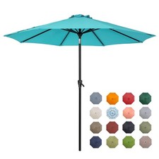 7.5ft Patio Umbrella with Tilt Crank, Large Sun Shade, Turquoise Color