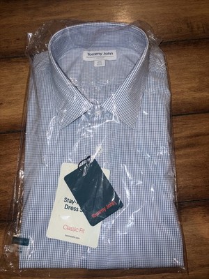Tommy John Men's Dress Shirt Stay-Tucked Button-up Down Long Sleeve 16.5 34/35