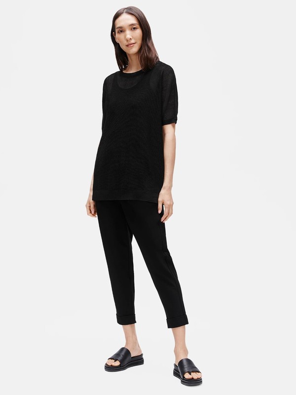 EILEEN FISHER BLACK WASHABLE STRETCH CREPE SLOUCHY ANKLE PANTS MEDIUM NWT $178
