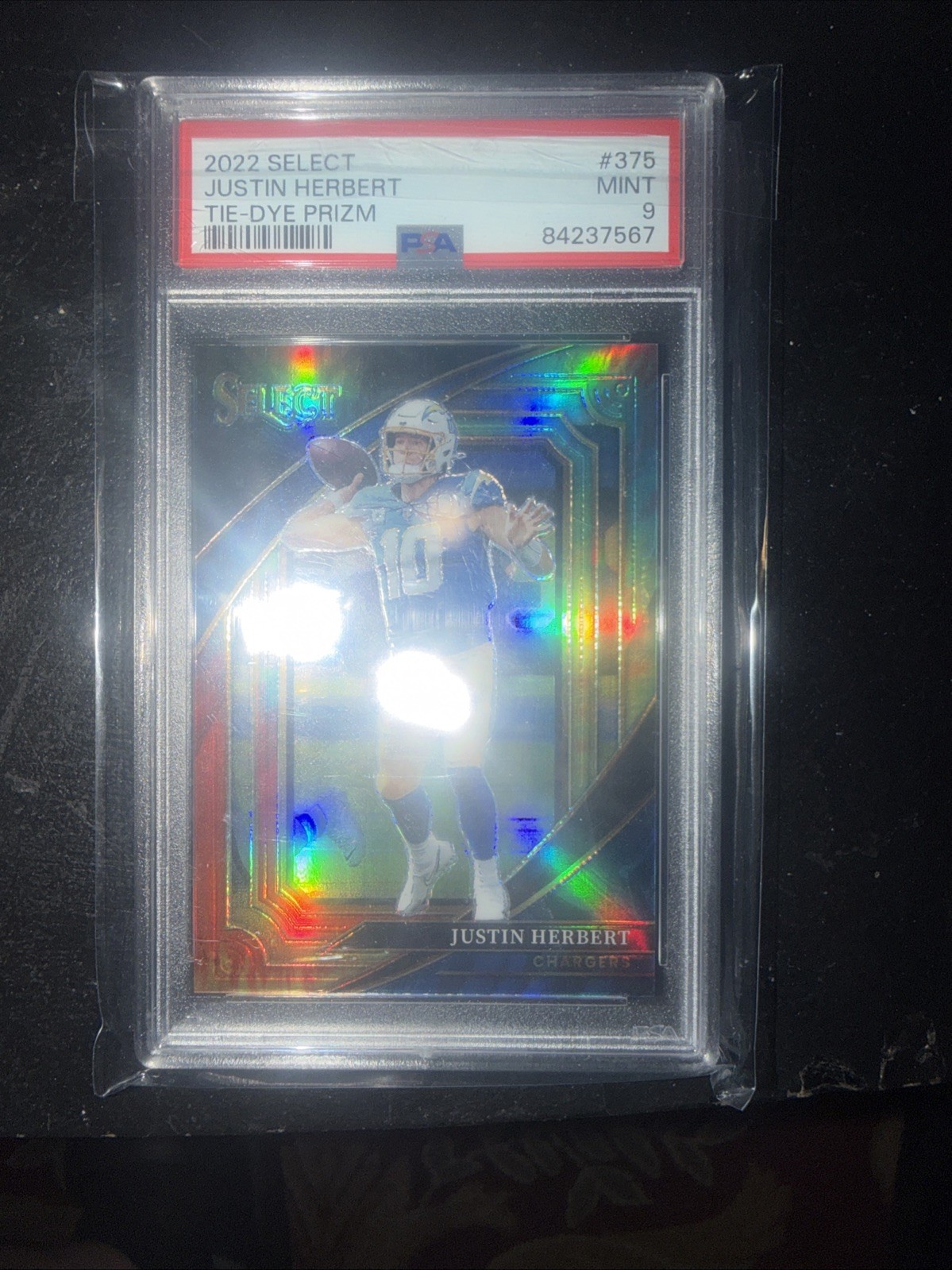 2022 Select Justin Herbert Tie Dye Prizm Suite #18/25 Chargers PSA 9