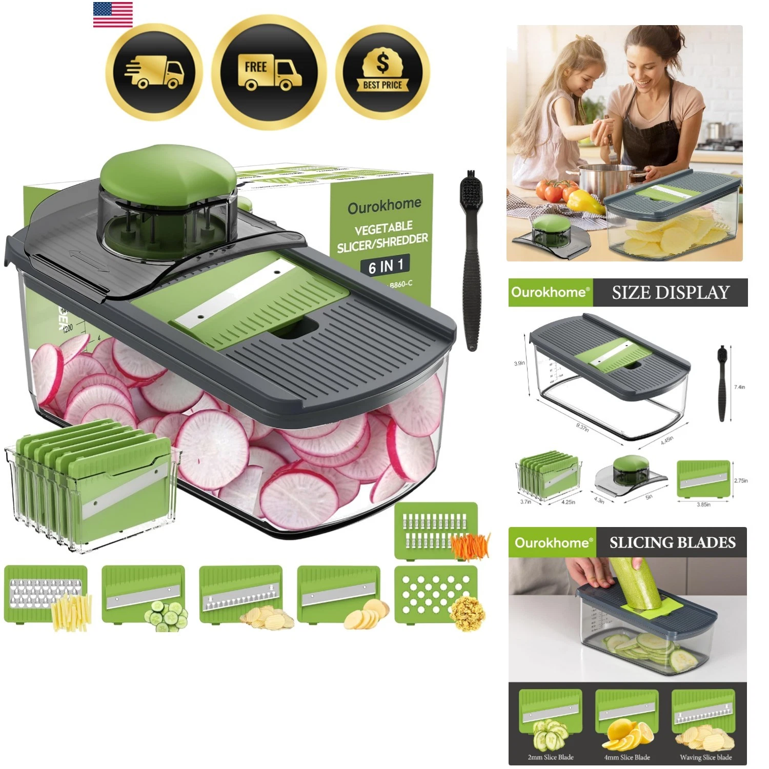Mandolin Slicer for Kitchen Food, Hand Safe Vegetable Shredder with 6 Mandoli...