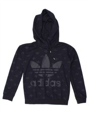 ADIDAS Womens Graphic Hoodie Jumper UK 10 Small Navy Blue Polyester BT03