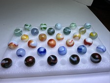 227 Awesome Variety Lot Of 30 Vintage Peltier Rainbo Marbles