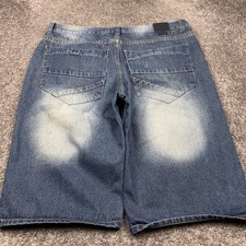 VTG Baggy Denim Shorts Men's 38 Y2K Blue Skater Faded Distressed 11.5" OPENING