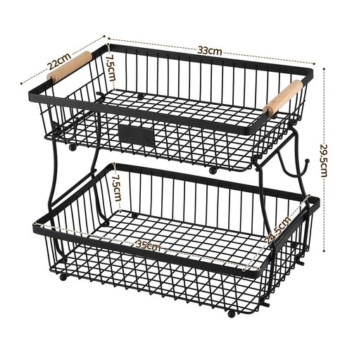 2 Tier Detachable Fruit Basket Food Storage Stand Black - Picture 2 of 9