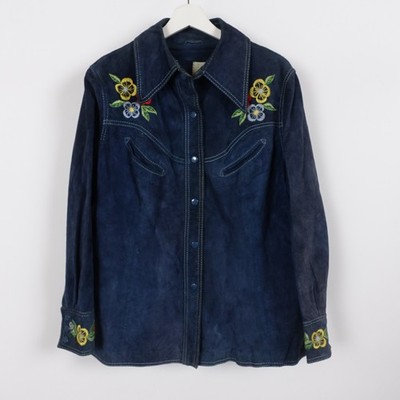 Vintage 70s Ms Pioneer Leather Jacket 18 Snap Western Boho Embroidered Floral