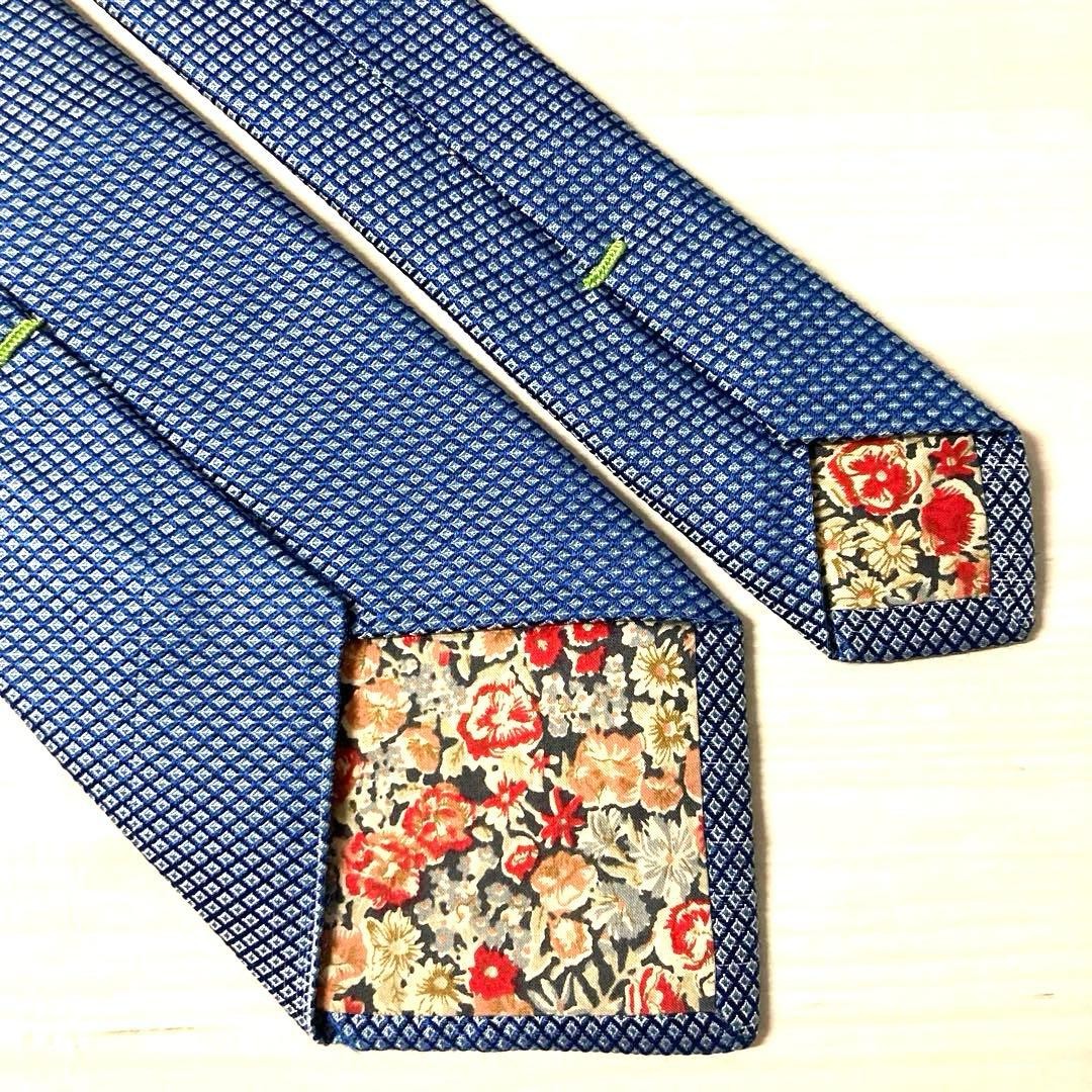 Paul Smith tie solid blue checkered pattern - image 5