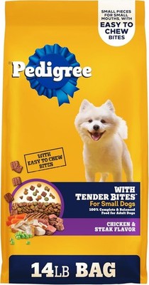 Pedigree Dry Dog Food Tender Bites for Small Breed Dogs, Adult Chicken and Steak