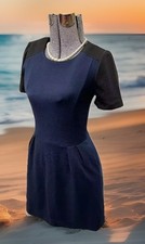 NEW Madewell Dress Size 0 Gallerist Ponte Blue Black Short Sleeve Pockets $125