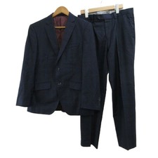 Loro Piana Suit Formal Wool Navy Plaid Notch Lapel Long Sleeve NP ECD004 Vector