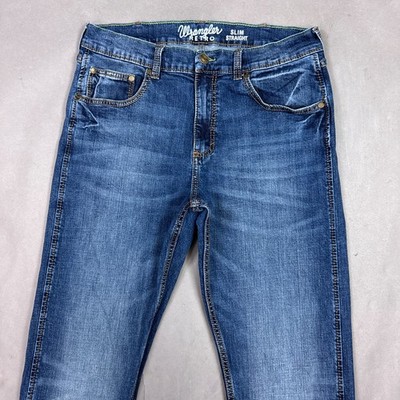 Wrangler Jeans Mens 34x36 Blue Retro Denim Pants Western Workwear Slim Straight
