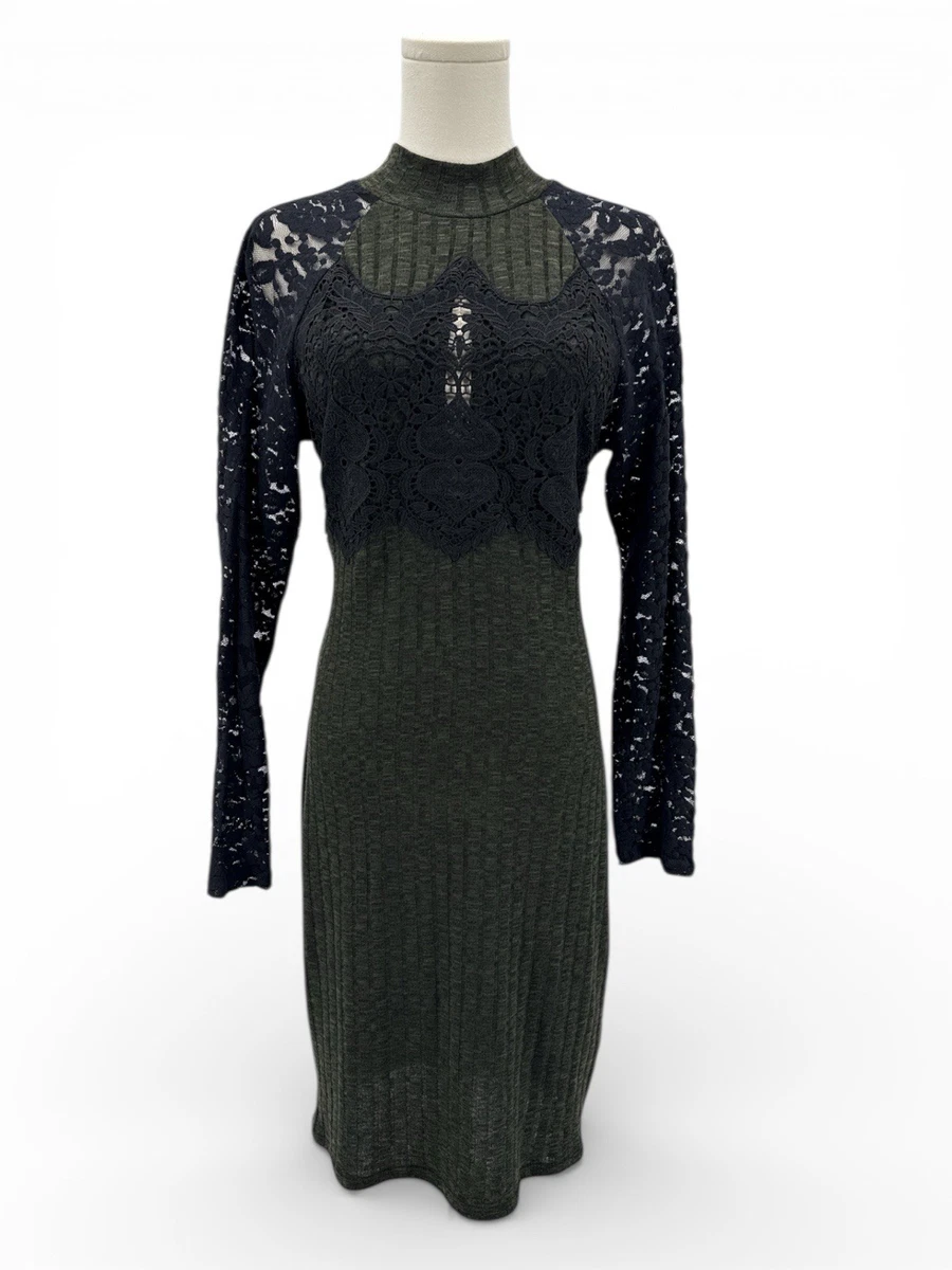 knee length dresses for ladies Lace Detail Sweater Dress