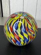 Vintage Fiori Murano Italy Millefiori Glass Paperweight Colorful Ribbon XL