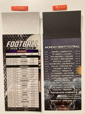 #ad NFL 2026 MINNESOTA VIKINGS PARTIAL MAGNET SCHEDULE DATES TIMES MONDAY GAMES $6.95
