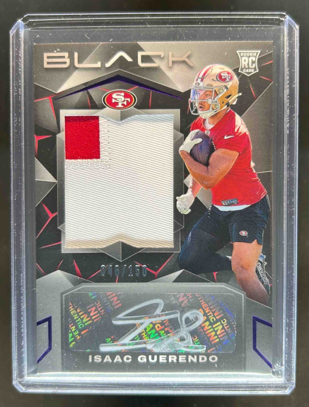 2024 Panini Black Isaac Guerendo Rookie Patch Auto RC Royal Rookie #46/150 49ers