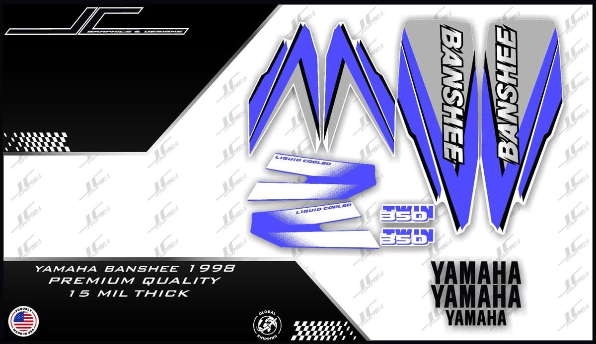yamaha banshee full graphics decals kit 1998 blue THICK AND HIGH