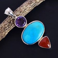 Natural Oval  Turquoise Gemstone 925 Sterling Silver Jewelry Carnelian Amethyst