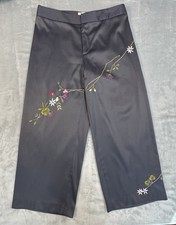 Vintage 80s/90s Embroidered Wide Leg Pants Charcoal Gray Floral Artwear Size 12