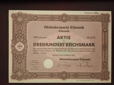 Aktie der Aktienbrauerei Eisenach AG, 1938, 300 RM; unentwertet m. Restkupons