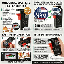  2 PACK Universal Battery Tester Checker for AA AAA C D 9V Button Cell-NO BATT