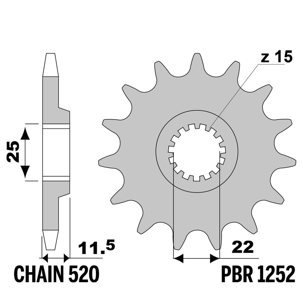 Pignon avant PBR 15 dents pas 520 contre l'usure de chaîne KTM SC 620 1995-1996