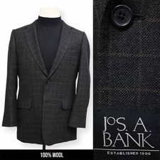 JOS A BANK mens charcoal gray brown WINDOWPANE sport coat jacket blazer 39 R