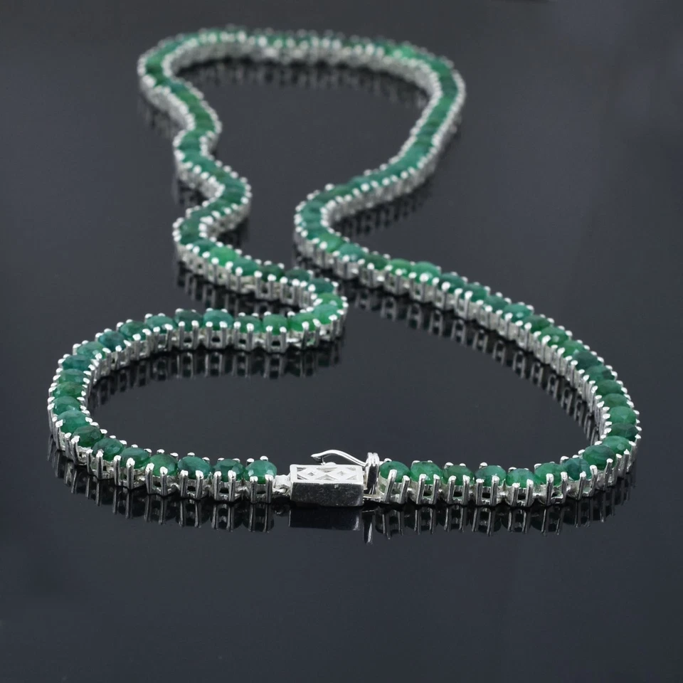 Elegante Collar Tenis Esmeralda Verde Natural 20ct Oro Blanco 14k Más de 18" Foto 3 de 4