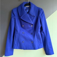 Alexander McQueen $2700 Cobalt Blue Wool/Cashmere Peacoat, Size IT 38 (US2), EUC