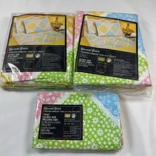 Vtg Sears Bloomin' Patch Queen Bed Sheet Set Flat Fitted Pillowcase Cottagecore