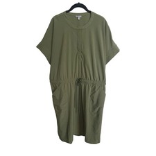 T by Talbots Petite XP Green Popover Dress Blouson Drawstring Waist
