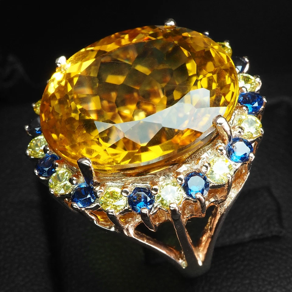 Preciosos anillos con halo de oro rosa de plata de ley 925 de 22,80 quilates de citrino amarillo dorado Foto 4 de 4