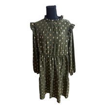 Shein Curve Olive Green Gold Metallic Polka Dot Ruffle Tiered Mini Dress 1XL