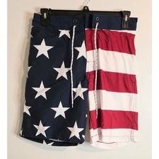NWT St. John's Bay Men's Patriotic Red White Blue At Knee Swim Trunk Size M