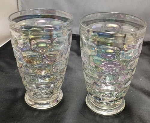 Vintage lot 2 Federal Glass Clear Iridescent Colonial Carnival Tumbler 8oz