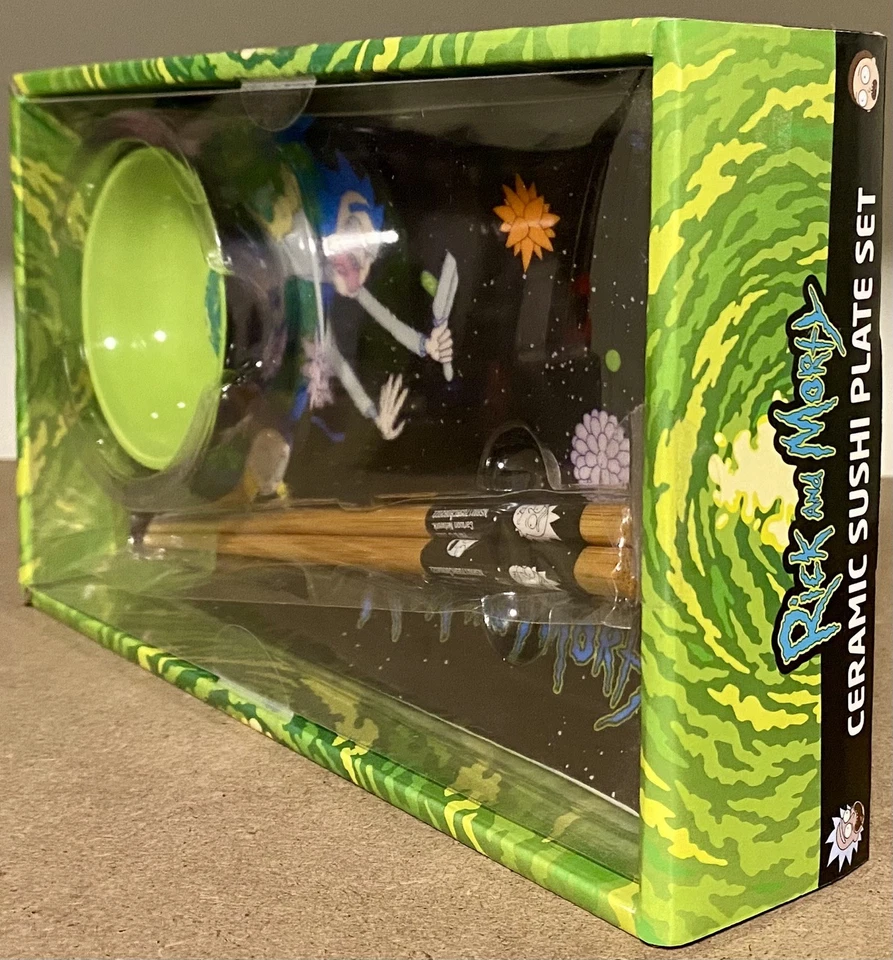 Conjunto de prato de sushi prata Buffalo Rick & Morty cerâmica novo na caixa - Imagem 2 de 4