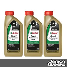 3 x Castrol React Performance DOT 4 Brake Fluid - 1 Litre (Motorsport / Race)