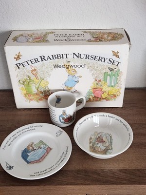   Vintage Wedgwood Peter Rabbit Nursery 3pc Set Beatrix Potter NIB Never Used