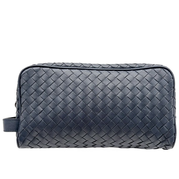 BOTTEGA VENETA Intrecciato Navy Leather Clutch Pouch Bag 244706 Pre-owned Auth