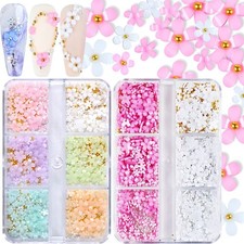 3D Flower Nail Charms, 2 Boxes 3D Acrylic Flower Nail Art Charms and Gems Whi...