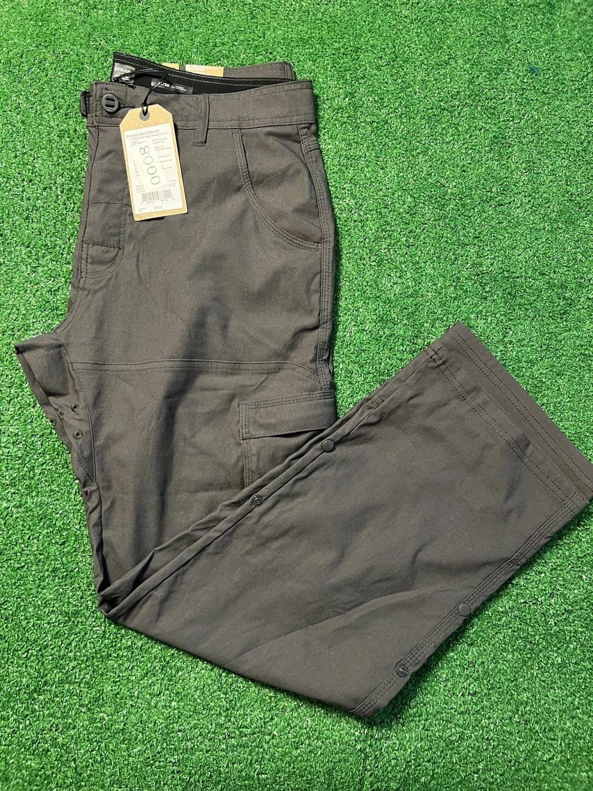 PrAna Stretch Zion Pant II Mens 33-30 Dark Iron Hiking Water Resistant Pants NWT