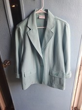 VTG Alfred Dunner Light Teal Mint Blazer Jacket Size 16 3/4 Sleeve Pockets