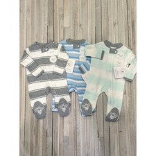 Bundle of 3 NEW Burt  s Bees Baby Organic Striped Footed Pajamas   Newborn