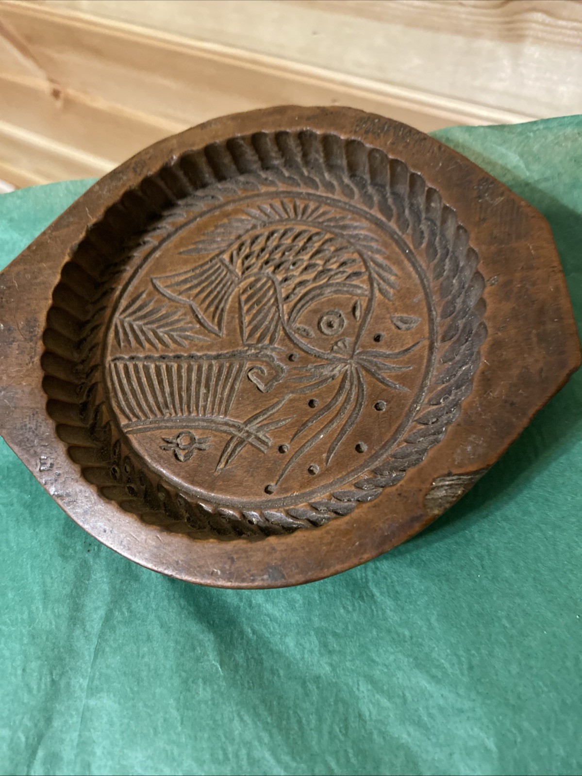 Vintage -Antique Hand Carved Wooden Rice Cake Mold Read Description
