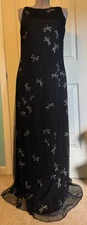 Night Way Collections Size 10 Black Formal Gown Shimmery Dragonfly Overlay Maxi