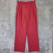 Zara Dress Pants Womens S Red Twill Straight Leg Pleated Stretch Work Office