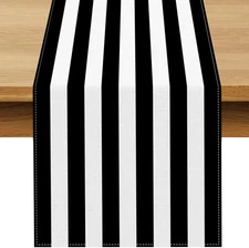 Black and White Cabana Striped Table Runner Birthday Party Decoration Baby Showe