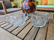 ABP Brilliant Cut Glass Crystal Double Handled Open Sugar Bowl & Creamer