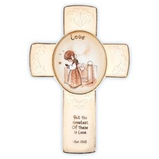Precious Moments Cross Figurine Love Girl Religious Hearts New 103441