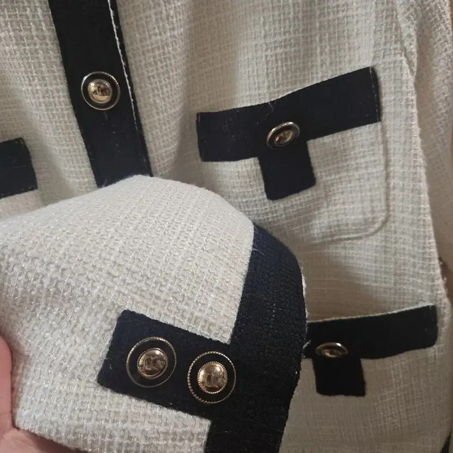 FROM BEGINNING Ivory Tweed Jacket Women Elegant Black Buttons