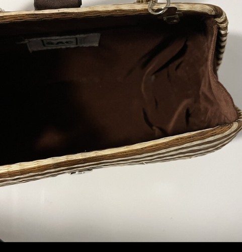Vintage Le Sac Straw Round Hard Case Snap Button Closure Purse With Chain Handle - Picture 4 of 9